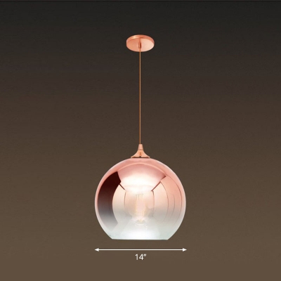 Rose Gold Globe Pendant Light Kit Postmodern Single Ombre Glass Ceiling Hang Lamp
