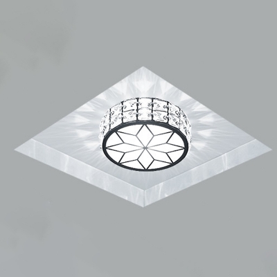 Round Beveled Crystal LED Ceiling Lighting Minimalist Black Flush Mounted Light for Hallway