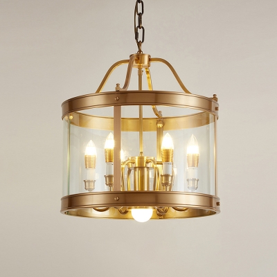 Round Shade Entryway Chandelier Light Minimalism Clear Glass Gold Pendant Light Fixture