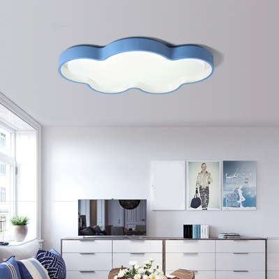 Simplicity Cloud Shaped Flush Mount Led Light Acrylic Living Room Ceiling Fixture in Blue