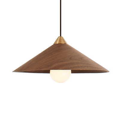 Single Dining Room Pendant Lamp Simplicity Brown Ceiling Hang Light with Cone Wooden Shade