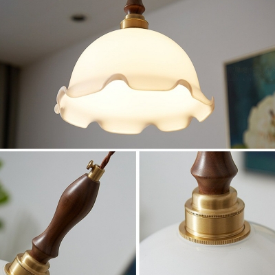 Single Hanging Light Simplicity Flower Cream Glass Pendant Light Fixture with Ruffle Edge