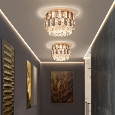 Small Hallway Ceiling Lighting Clear Crystal Block 1-Light Modern Flush Mount Light