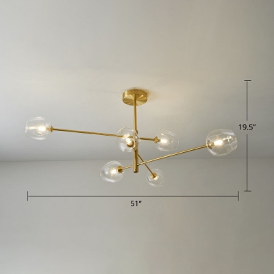Sphere Chandelier Pendant Light Contemporary Handblown Glass Living Room LED Hanging Lighting in Gold
