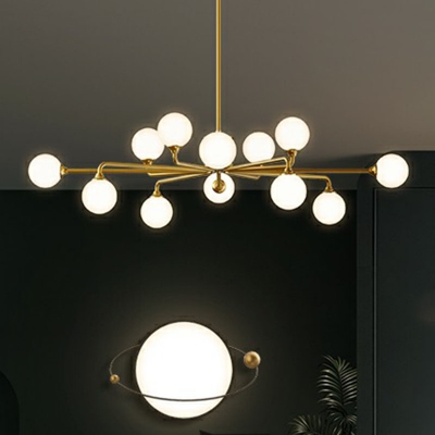 Sphere Living Room Chandelier Light Opal Glass Simplicity LED Pendant Light Fixture