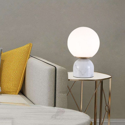 Sphere Living Room Nightstand Lamp Opal Glass Contemporary LED Table Light with Dome Marble Base
