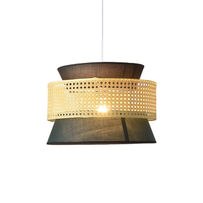 Symmetrical Pendant Light Contemporary Rattan Single-Bulb Restaurant Suspension Light in Blackish Green