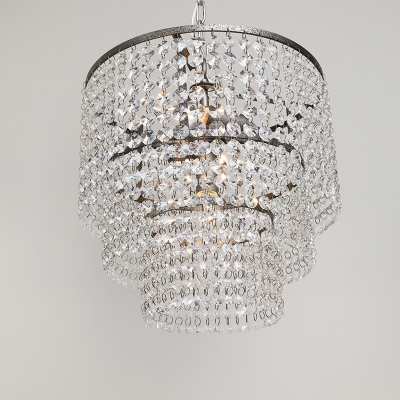 Tiered Dangling Crystal Chandelier Light Antique Entryway Pendant Light Fixture in Chrome