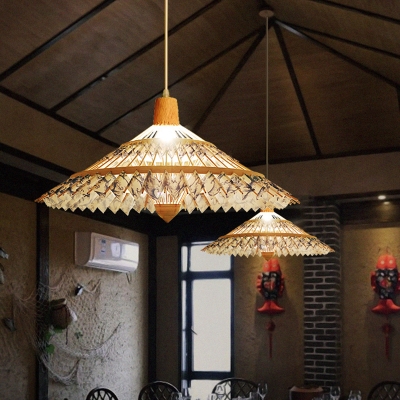 Umbrella Suspension Light Simplicity Bamboo 1-Light Restaurant Pendant Light Fixture