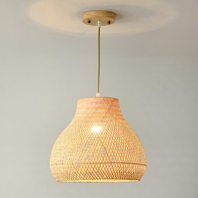 Woven Kitchenware Bamboo Pendant Lamp Chinese Style 1 Head Wood Hanging Ceiling Light