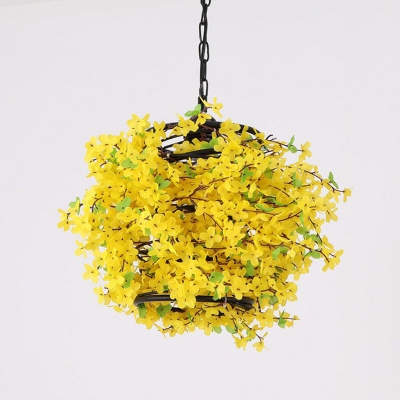 Yellow Flower Plant Pendant Lighting Rustic Metal 1-Bulb Restaurant Hanging Lamp
