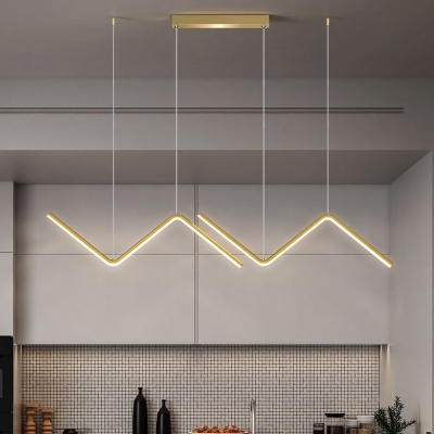 Zigzag LED Pendant Ceiling Lamp Minimalist Metallic Island Light for Dining Room