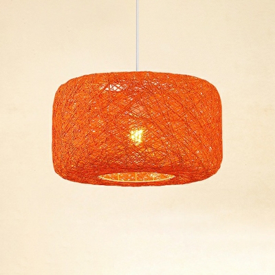 1-Bulb Dining Room Pendant Lamp Nordic Style Ceiling Light Fixture with Drum Rattan Shade