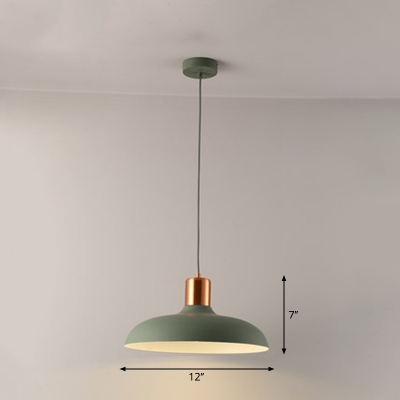 1-Bulb Dining Room Pendant Light Fixture Macaron Down Lighting with Bowl Metal Shade
