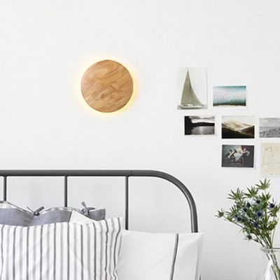 Artistic Ultrathin LED Wall Mount Lighting Wooden Bedroom Sconce Light Fixture in Beige