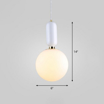 Ball Down Lighting Pendant Minimalist Opal Glass 1-Head Dining Room Ceiling Suspension Lamp
