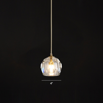 Ball Pendant Light Fixture Simplicity Faceted Crystal Dining Room Suspension Lighting in Gold