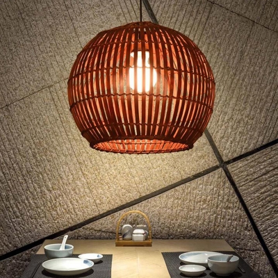 Bamboo Globe Suspension Lighting Minimalist 1 Head Pendant Ceiling Light for Restaurant