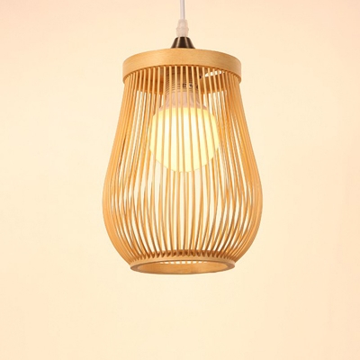 Bamboo Pear Shaped Hanging Ceiling Light Minimalist 1 Head Wood Down Lighting Pendant