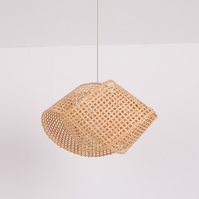 Bamboo Woven Suspension Lighting Asian Style Single-Bulb Wood Hanging Ceiling Light
