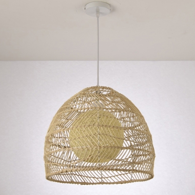 Bell Restaurant Suspension Light Rattan 1-Light Simplicity Pendant Light Fixture in Wood