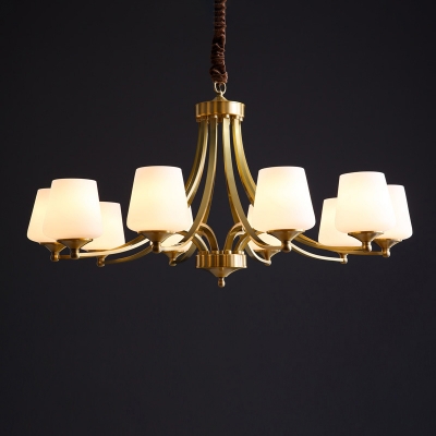 Brass Chandelier Light Minimalist White Glass Conical Suspended Lighting Fixture for Living Room