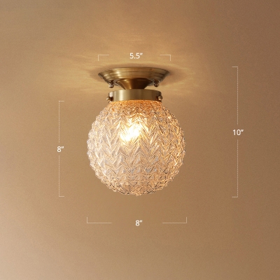 Brass Finish Single-Bulb Ceiling Light Country K9 Crystal Glass Pipecone Shaped Flush Mount Lamp for Aisle