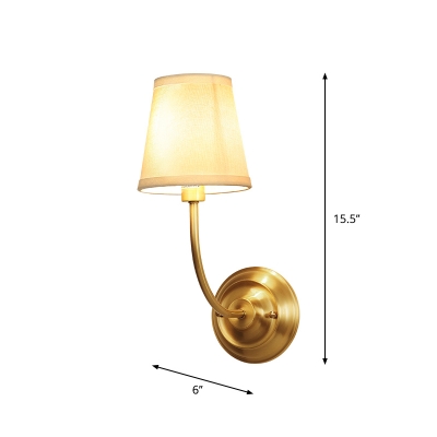Brass Finish Single Sconce Light Minimalist Fabric Conical Wall Mounted Lamp for Dining Room