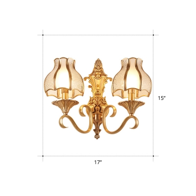 Bud Shaped Beveled Glass Wall Light Fixture Vintage Living Room Wall Mounted Lamp in Brass