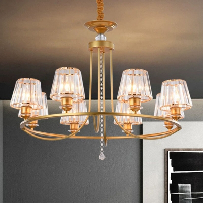Circular Pendant Chandelier Post-Modern Metal Hanging Light with Conical Crystal Shade