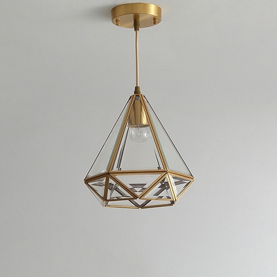 Clear Glass Diamond Ceiling Light Simplicity Single Corridor Hanging Pendant Light in Gold