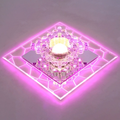 Clear Square LED Flush Mount Lamp Modern Flower Crystal Ceiling Lighting for Foyer