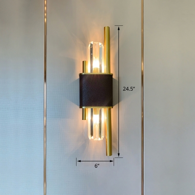 Crystal Sticks Sconce Lamp Post-Modern 2 Bulbs Black and Brass Wall Mounted Lighting for Aisle