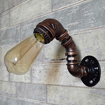 Curved Pipe Kitchen Wall Lamp Fixture Steampunk Iron 1-Light Rust Wall Sconce Lighting