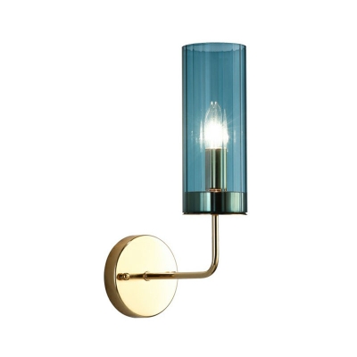 Cylindrical Glass Wall Lighting Post-Modern Single Bulb Gold Sconce with Right Angle Arm