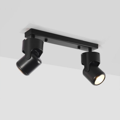 Cylindrical LED Track Spotlight Nordic Aluminum 2-Head Semi Flush Ceiling Light Fixture