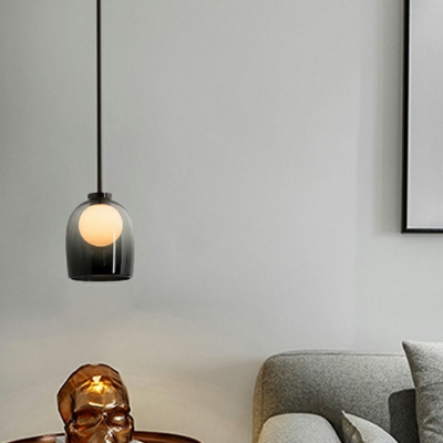 Dome Glass Pendant Ceiling Lamp Modern 1-Light Black Suspension Lighting with Ball Milk Glass Shade