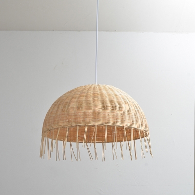 Dome Shade Rattan Ceiling Light Nordic Style 1 Bulb Wood Hanging Lamp for Restaurant