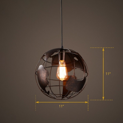 Earth Globe Iron Hanging Ceiling Light Industrial 1 Head Bedroom Suspension Pendant Light
