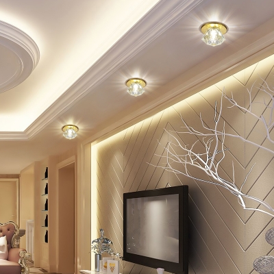 Faceted Cut Crystal Gem Flush Mount Lamp Minimalist Clear LED Ceiling Light Fixture for Corridor