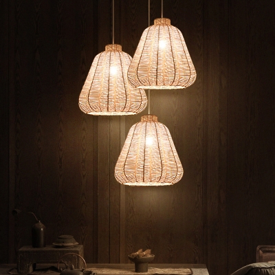 Flared Suspension Lighting Minimalist Rattan 1 Head Restaurant Pendant Ceiling Light in Wood
