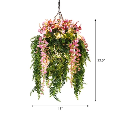 Flower and Vine Bistro Hanging Light Rustic Metal 4-Bulb Pink Chandelier Pendant