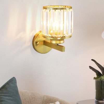 Geometric Bedside Wall Sconce Crystal Prism 1-Light Postmodernist Wall Lighting in Gold