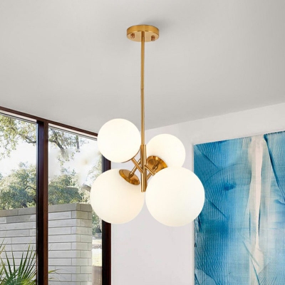 Glass Shaded Chandelier Pendant Light Contemporary 4 Bulbs Gold Hanging Light for Kids Bedroom