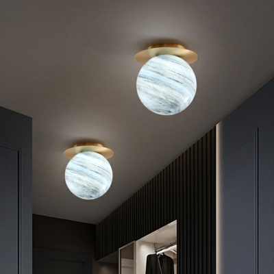 Globe Flush Ceiling Light Contemporary Planet Glass Single-Bulb Corridor Semi Flush Mount Lighting Fixture
