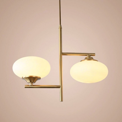 Gold Egg-Like Chandelier Pendant Light Contemporary 2 Heads Cream Glass LED Hanging Light