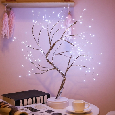 Gold Finish Pearl Tree Night Light Decorative Plastic LED Table Lamp for Living Room