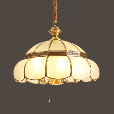 Gold Scalloped Chandelier Pendant Light Vintage Glass Panes 6 Heads Dining Room Hanging Light