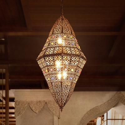 Hand-Carved Hallway Ceiling Hang Light Traditional Metal 6 Lights Grey Suspension Pendant