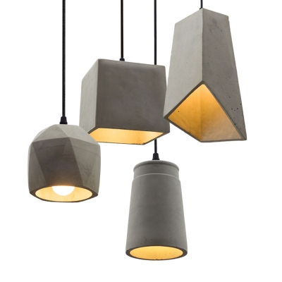 Horn Shaped Hanging Lamp Nordic Cement 1 Bulb Grey Suspension Lighting for Dining Room
